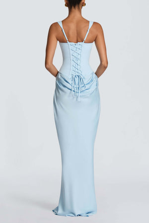 Hortense Square Neck Corset Maxi Dress / Blue