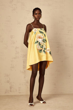 Aurohaya Avril Yellow Floral Embroidered Mini Dress