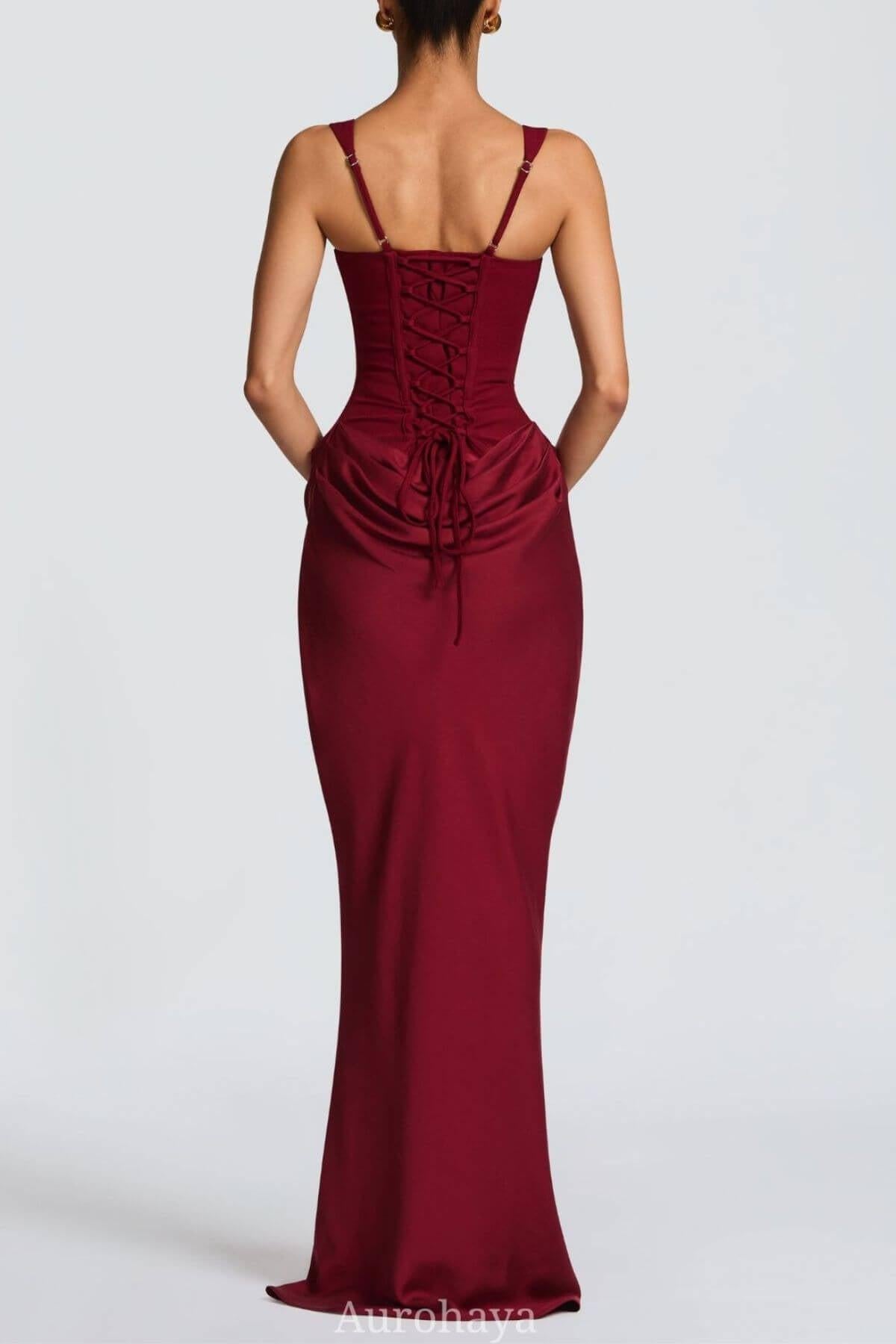 Hortense Square Neck Corset Maxi Dress / Red
