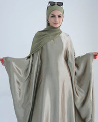 Wrinkled Satin Light Green Butterfly Abaya Dress
