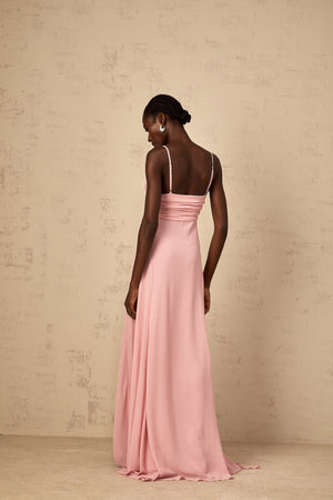 Aurohaya Ysandre Soft-Pink 3D Petal Tulle Maxi Dress