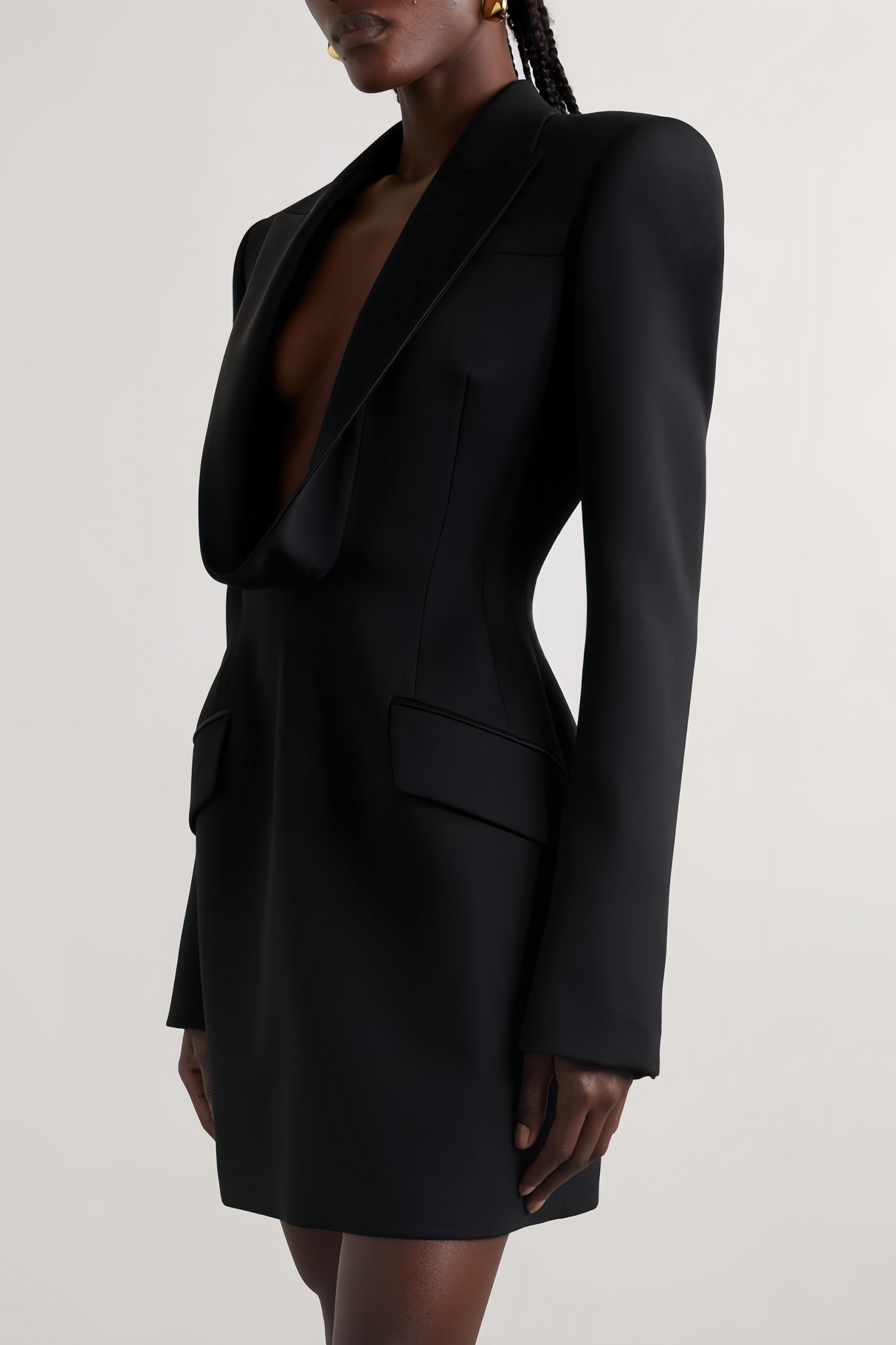 Aurohaya Joséphine V-neck satin-collared mini dress