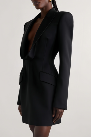Aurohaya Joséphine V-neck satin-collared mini dress