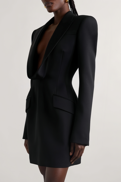 Aurohaya Joséphine V-neck satin-collared mini dress