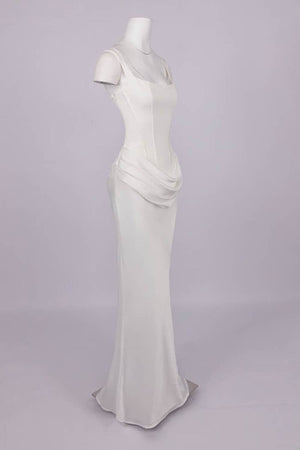 Hortense Square Neck Corset Maxi Dress / White