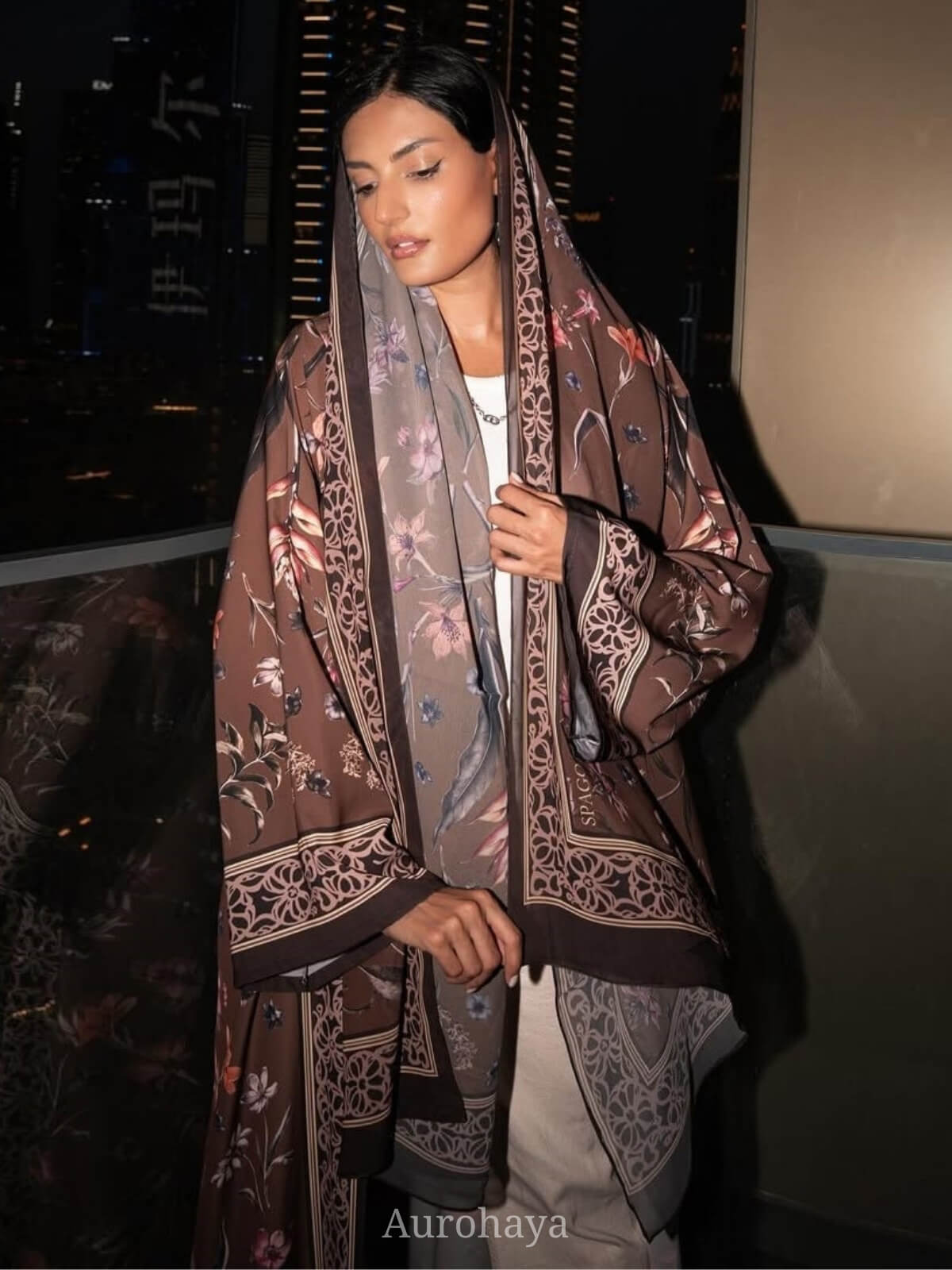 Floral Printed Open Abaya with Hijab 2-Piece Set