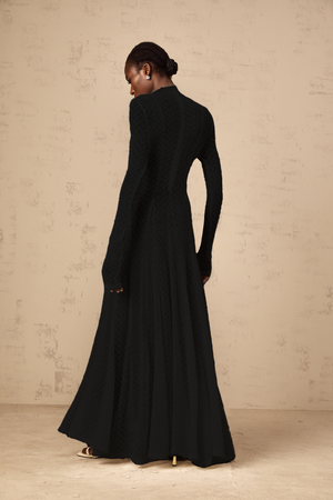 Aurohaya Athena wavy-pattern lace maxi dress in Black