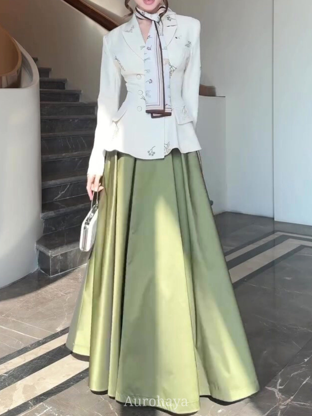 Olive Satin A-Line Full-Circle Maxi Skirt, DES119 [Pre Sale]