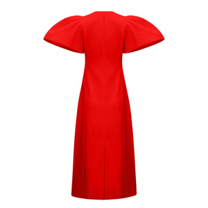 Aurohaya Irène Red Sequined Floral Embroidered Midi Dress