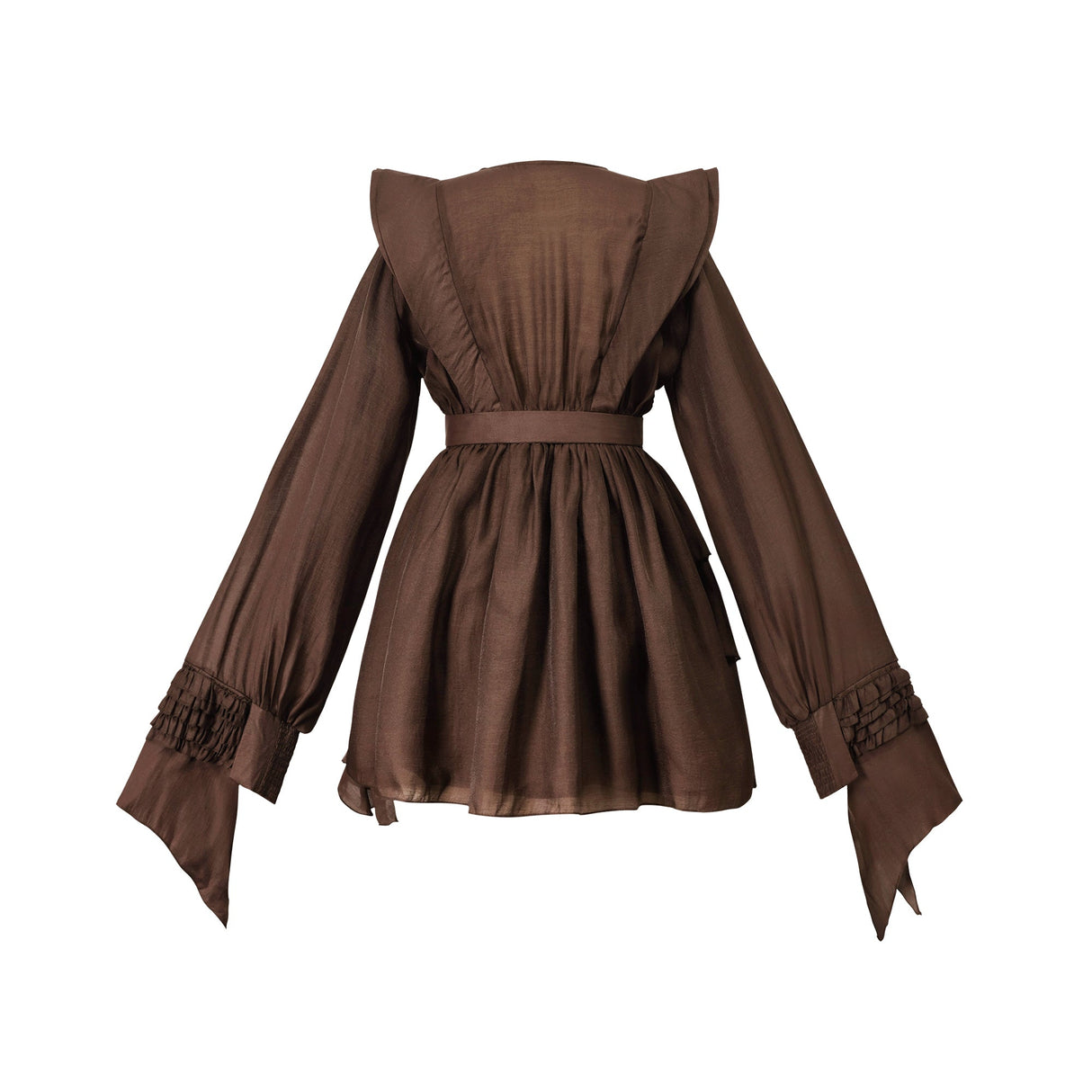 Aurohaya Annabelle Brown Cutout Ruffled Mini Dress