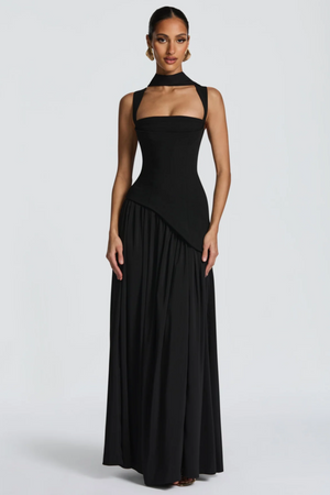 Aurohaya Sidonie Black Asymmetrical Maxi Gown