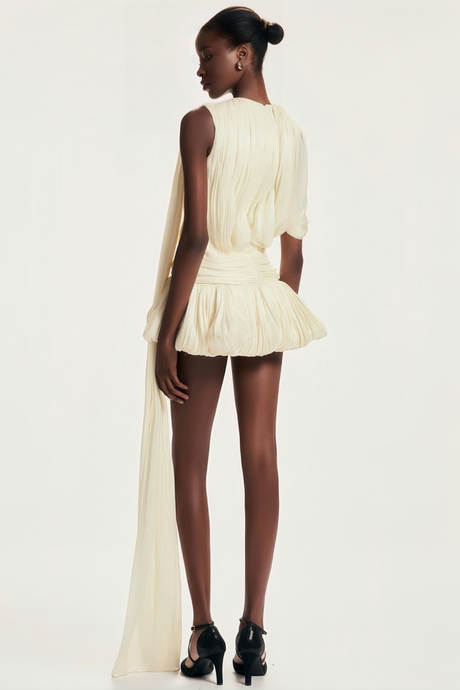Aurohaya Cyrielle Pleated Mini Dress with Ribbon Design Accent