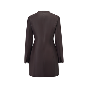 Aurohaya Solange Brown Leather Mini Blazer Dress