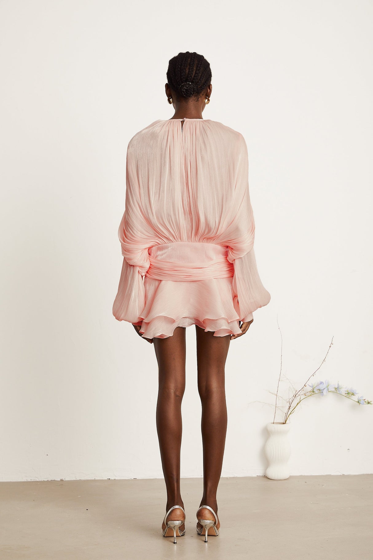 Aurohaya Eugénie Pink Fully Pleated Ruffled Mini Dress
