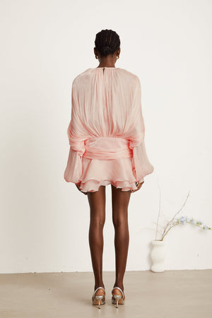 Aurohaya Eugénie Pink Fully Pleated Ruffled Mini Dress