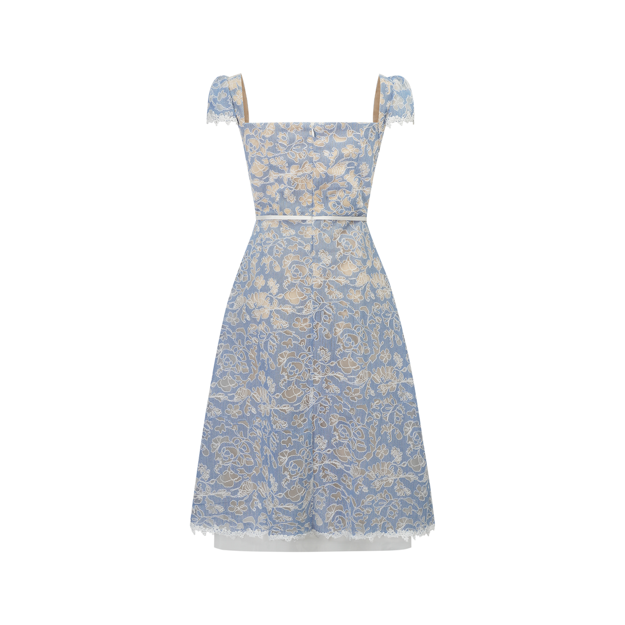 Aurohaya Gaëlle Blue Floral Embroidered Midi Dress