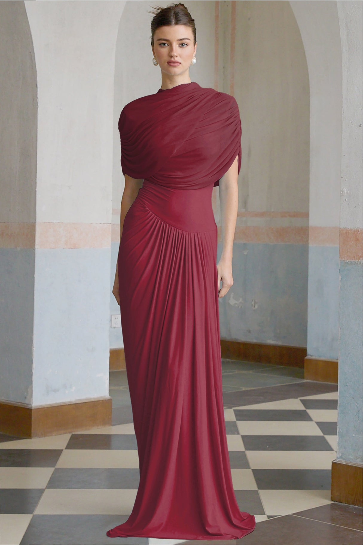 Aurohaya Catherine asymmetrical pleated maxi dress in Red