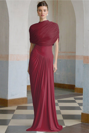 Aurohaya Catherine asymmetrical pleated maxi dress in Red