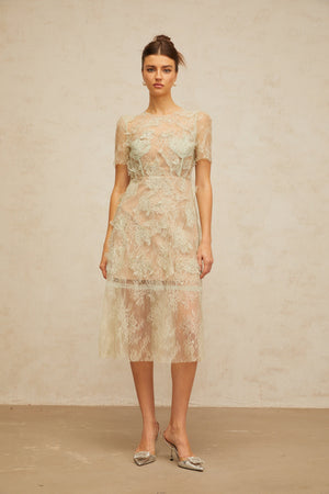 Aurohaya Xaviera mint-green floral-lace midi dress
