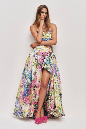 Aurohaya Jeanne Hydrangea Floral Strapless Maxi Dress Multicolor