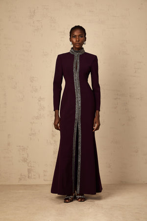 Aurohaya Maëlie Burgundy Embellished Flared Maxi Dress