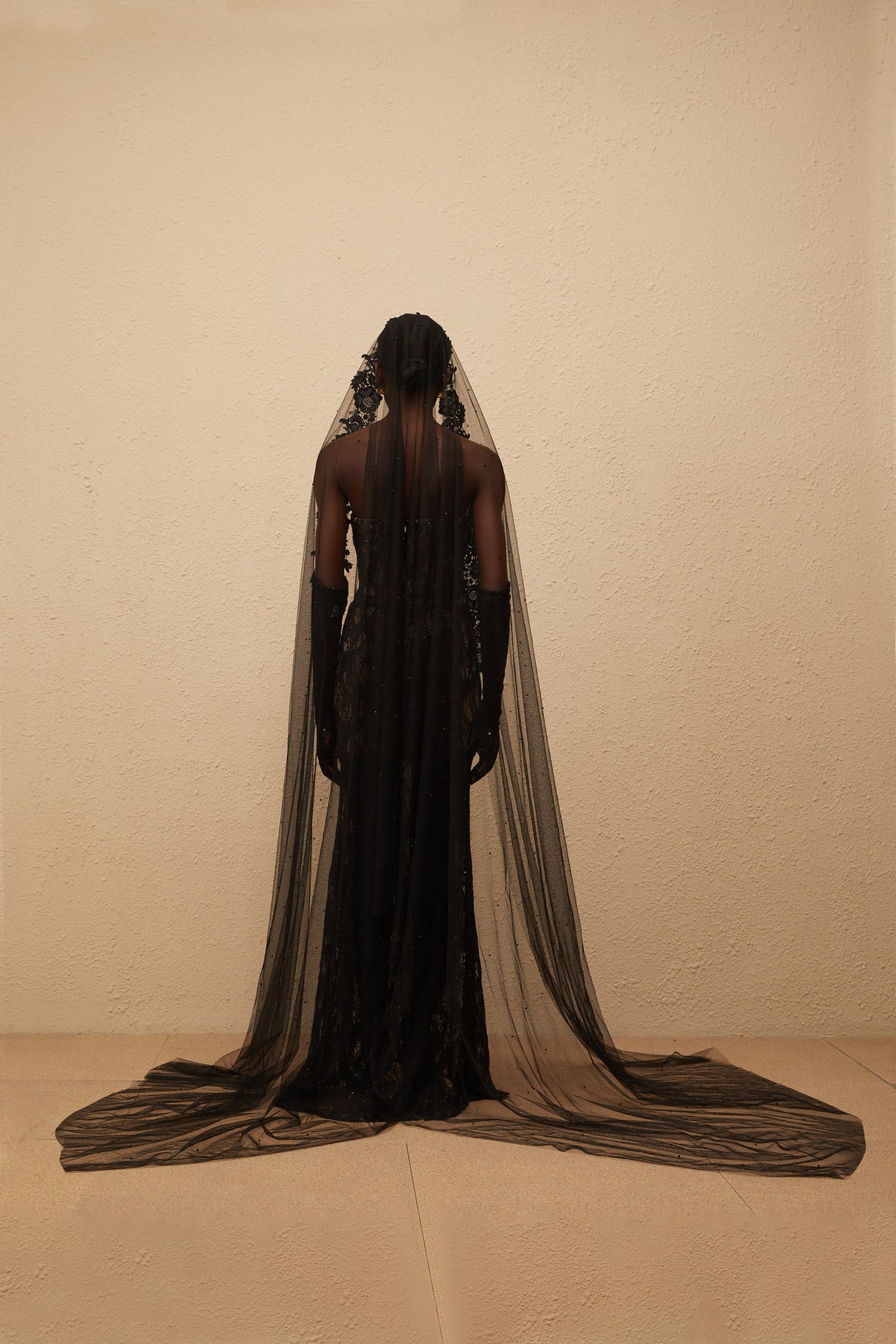 Aurohaya Bertille Black Floral Lace Corset Maxi Dress