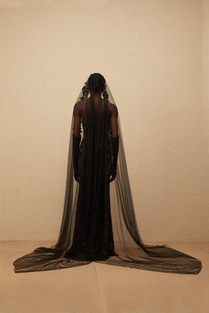 Aurohaya Bertille Black Floral Lace Corset Maxi Dress