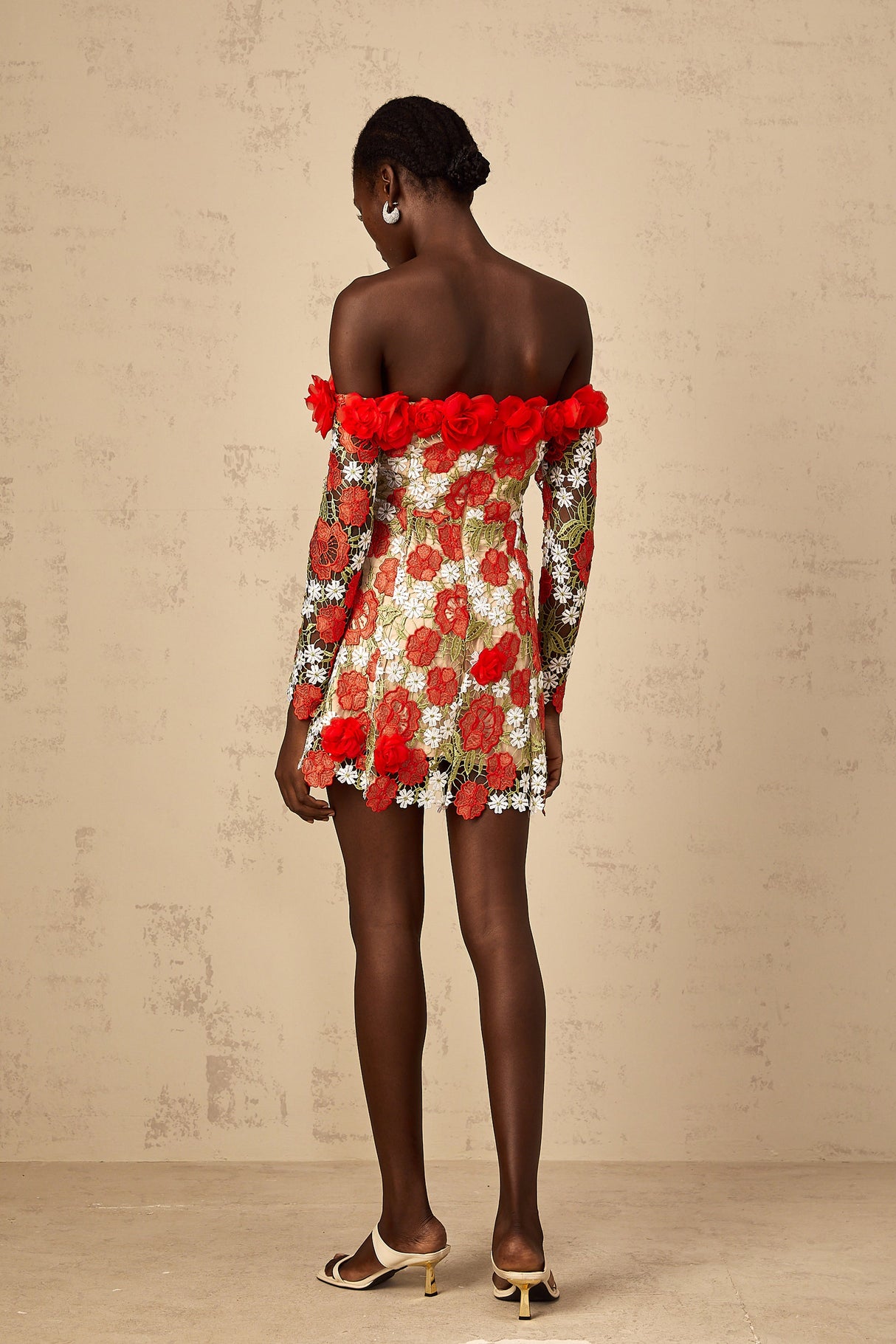 Aurohaya Anaya Red Rose Appliqué Embroidered Mini Dress