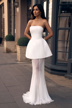 Aurohaya Mélanie White Corset Dress & Mesh Skirt Set