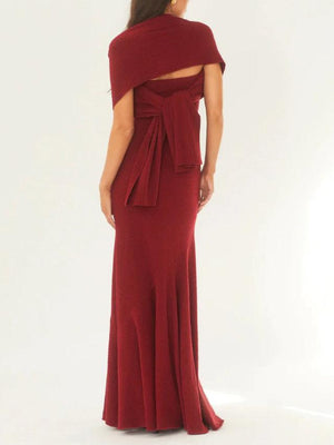 Aurohaya Fashion Strapless One Shoulder Fishtail Maxi Dress