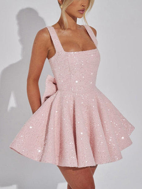 Aurohaya Elegant Square Neck A-Line Mini Dress