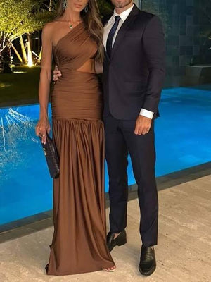 Aurohaya Unique Off-shoulder Waist Hollow Maxi Dress