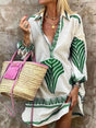 Aurohaya Simple Unique Print Holiday Mini Dress Green