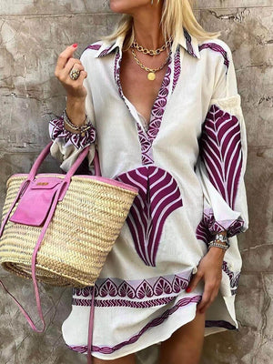 Aurohaya Simple Unique Print Holiday Mini Dress Purple