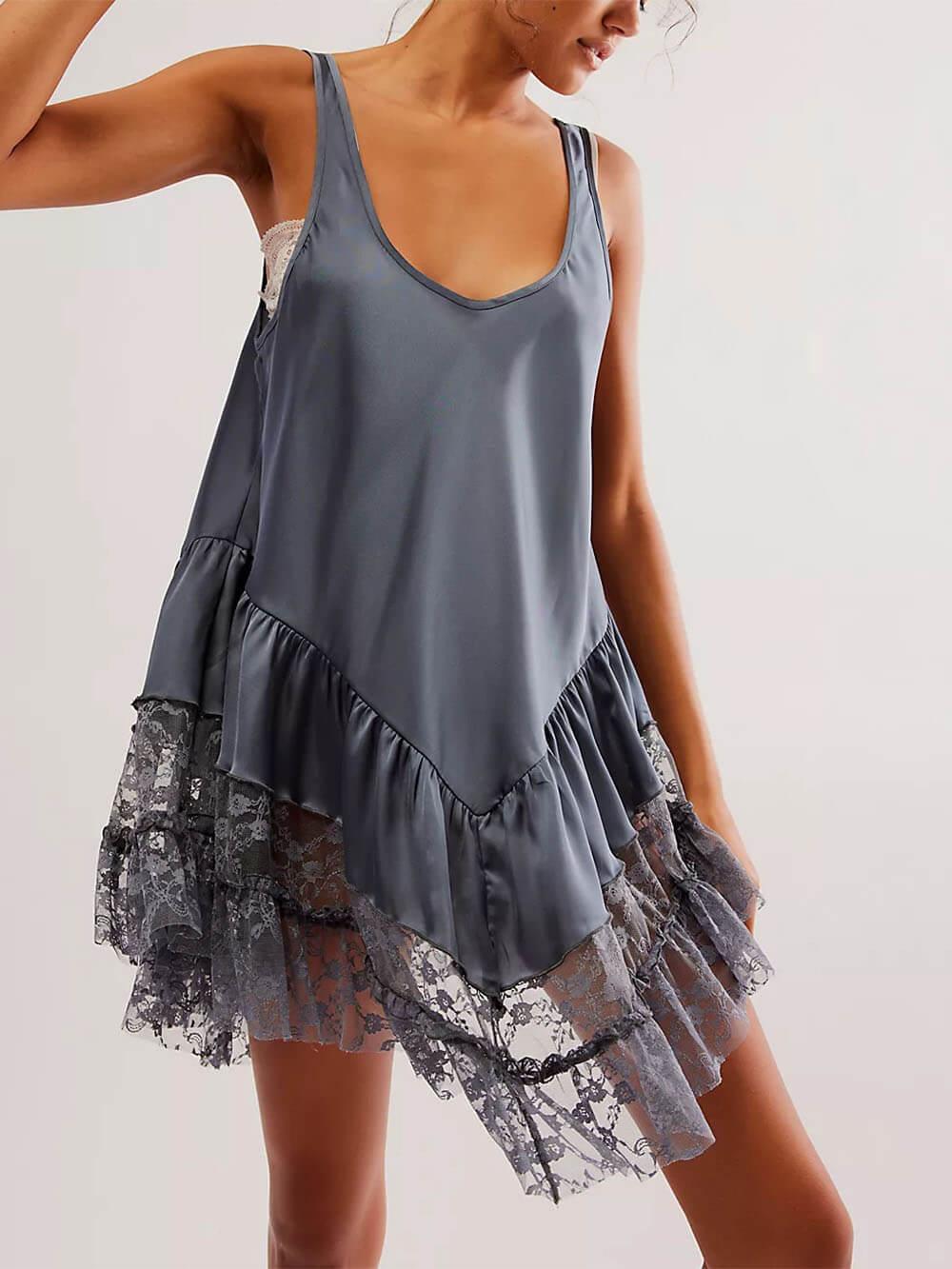 Aurohaya Sleeveless Lace Panel Mini Dress Grey