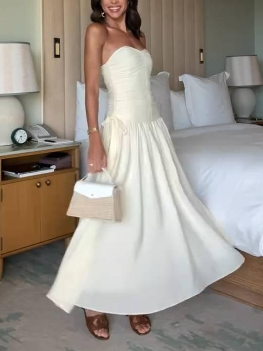 Aurohaya Tube Top Pleated Midi Dress