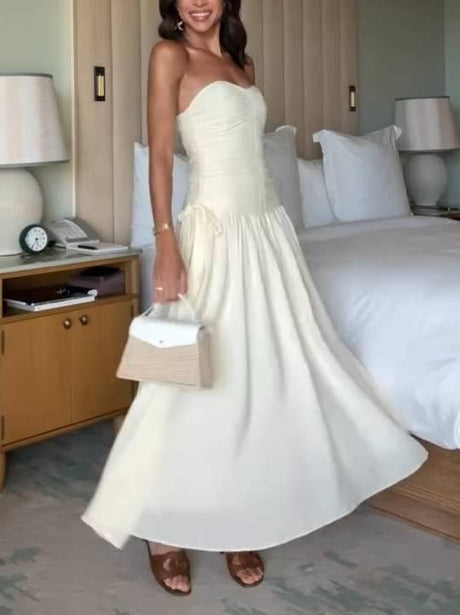 Aurohaya Tube Top Pleated Midi Dress