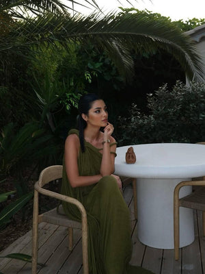 Aurohaya Vacation Style Off-Shoulder Braided Design Maxi Dress