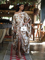 Aurohaya Elegant One-Shoulder Floral Draped Ruched Maxi Dress Green