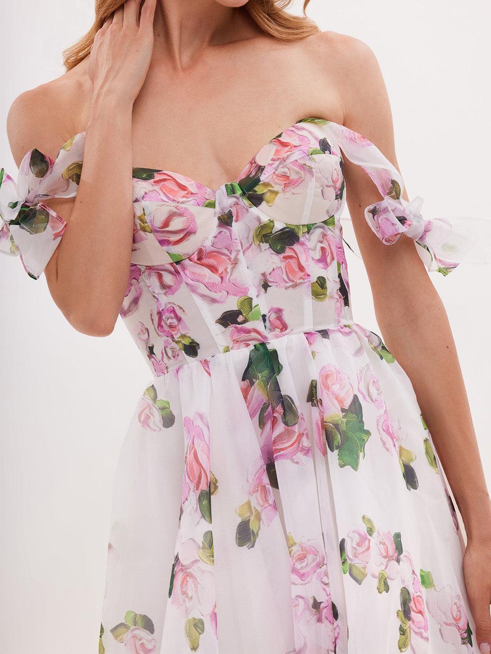 Aurohaya Tender Floral Midi Tie-strap Dress