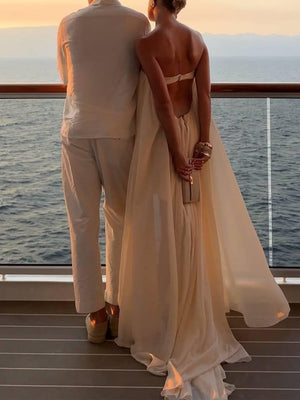 Aurohaya Tube Top Irregular Hem Maxi Dress