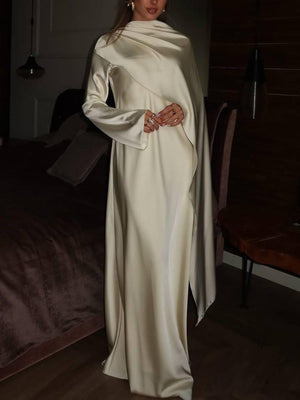 Aurohaya Slanted Hem Scraf Design Maxi Dress