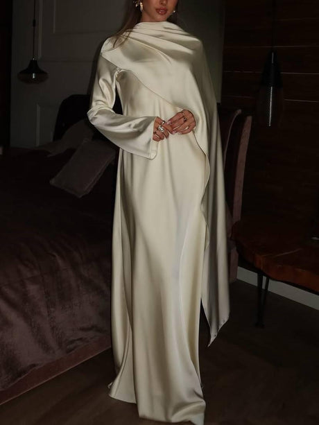 Aurohaya Slanted Hem Scraf Design Maxi Dress