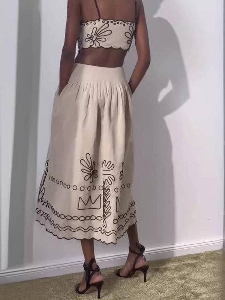 Aurohaya Printed Hollow Midi Dress