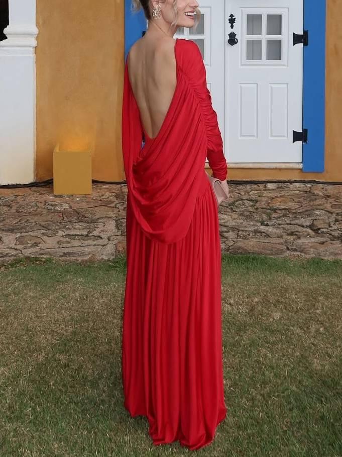 Aurohaya Backless Design Shawl Maxi Dress