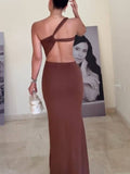 Unique Asymmetric Design Waist Hollow Backless Maxi Dress