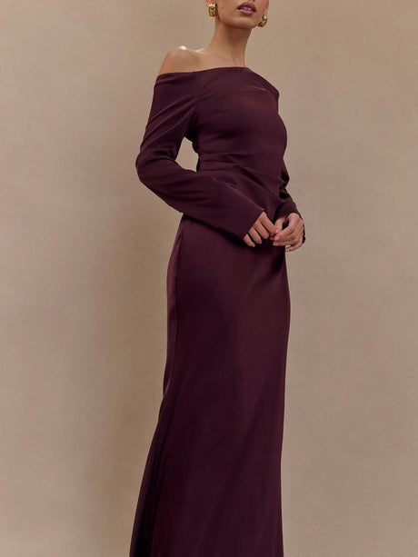 Aurohaya Long-Sleeved Asymmetrical Dropped Shoulder Dress