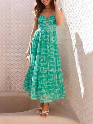 Aurohaya Printed Suspender Midi Dress Green