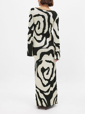 Aurohaya Elegant Jacquard Sequined Knit Maxi Dress