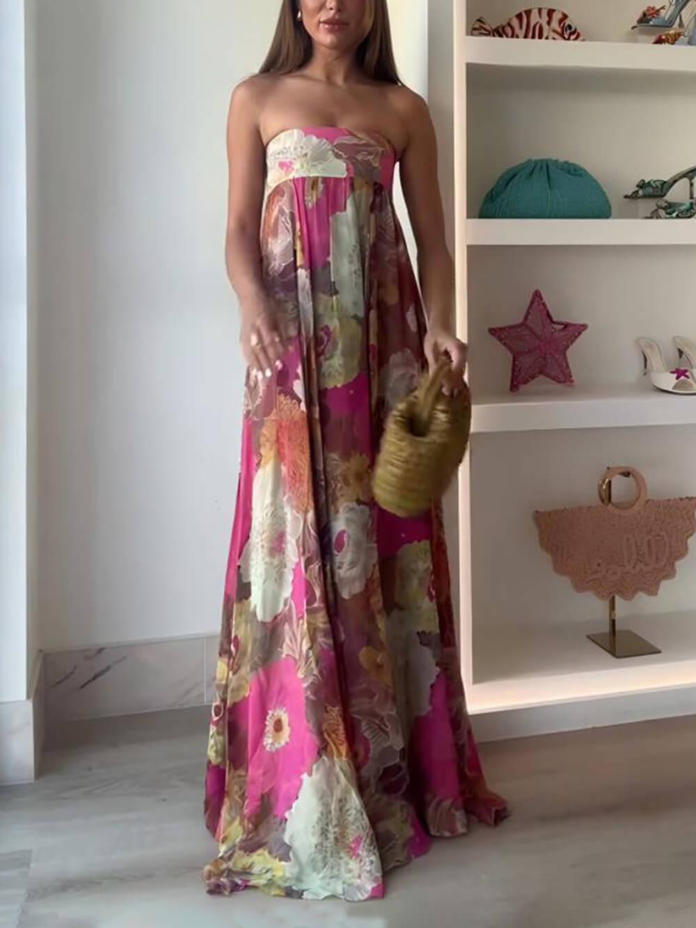 Aurohaya Ethnic Floral Print Off Shoulder A-line Maxi Dress